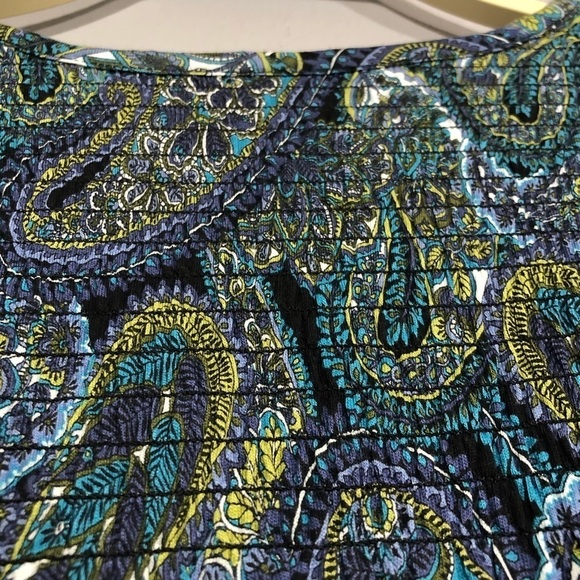 JJill Women TShirt Tunic Size XS Paisley Smocked Long Sleeve Blue Green Retro - Picture 8 of 11